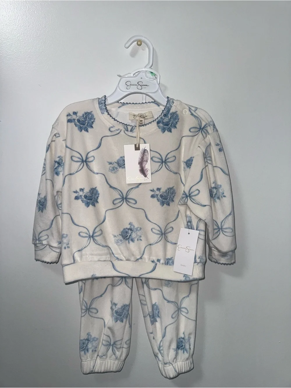 Jessica Simpson Cream and Baby Blue Floral Kids Pajama Set